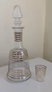 MCM Klar KORDIALE FLASCHE Dekanter 11" GOLDRAND STREIFEN Schnapsglas Böhmisch EUC - Bild 1 von 11