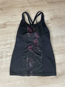 Lululemon Energy Tank Midnight Iris Multi Black Strappy Bra 6 Luxtreme Mesh - Picture 1 of 5