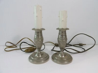 PAIRE DE BOUGEOIRS RAGOTS Lampes Bronze argenté style empire restauration - Photo 1/4