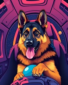 German Shepherd In Outerspace In A Spacecraft Pop Art 8X10 Print - Picture 1 of 1