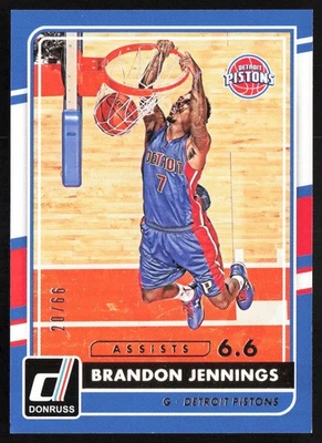 2015-16 Donruss Assists Brandon Jennings 20/66 Detroit Pistons #26 - Imagem 1 de 2