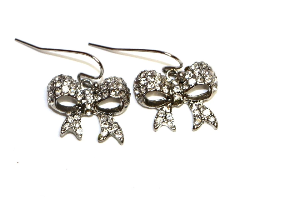 Hypoallergenic Surgical Steel Infinity silver Earring with CZ Stones Rhodium - Image 1 of 1