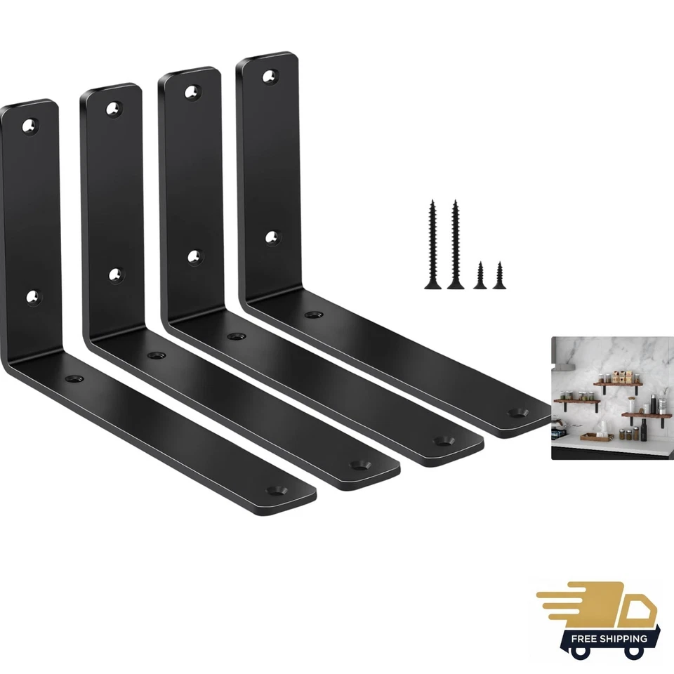 4 Pack L 6" X H 4" W1.5" 5mm Thick Black Shelf Bracket Iron Brackets Metal Indus