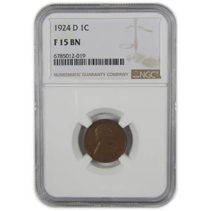 1924 D Lincoln Wheat Cent F 15 BN NGC Penny 1c Coin SKU:I20304 - Picture 1 of 4