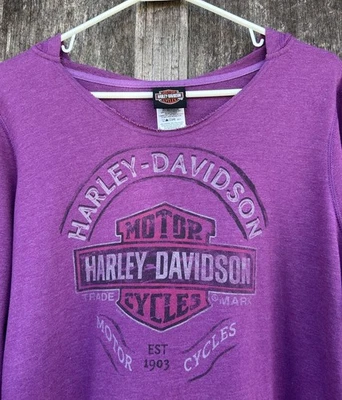 Harley Davidson Women’s (XL) Purple Double Sided Graphic Print Hoodie Sweatshirt - Image 1 of 4