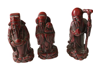 3 Figuras de Colección Reyes Magos Chinos Sanxing Dioses de Tres Estrellas Resina Roja 4" Buda - Imagen 1 de 10