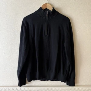 Eddie Bauer Sweater Cotton Cashmere Mens L Black 1/4 Zip Pullover Cozy Mock Neck - Picture 1 of 8
