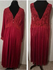 SHADOWLINE Peignoir Set Gown 2X Robe 1X Burgundy Nylon Sheer Lace Elegant Glam - Picture 1 of 24