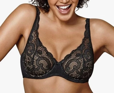 Playtex Womens Bra Love My Curves Thin Foam Lace Underwire Black/Nude 36 C NWT - Image 1 of 4