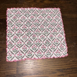 Vintage Hand Embroidered Pink Flowers Handkerchief Napkin 18”x19” - Picture 1 of 6