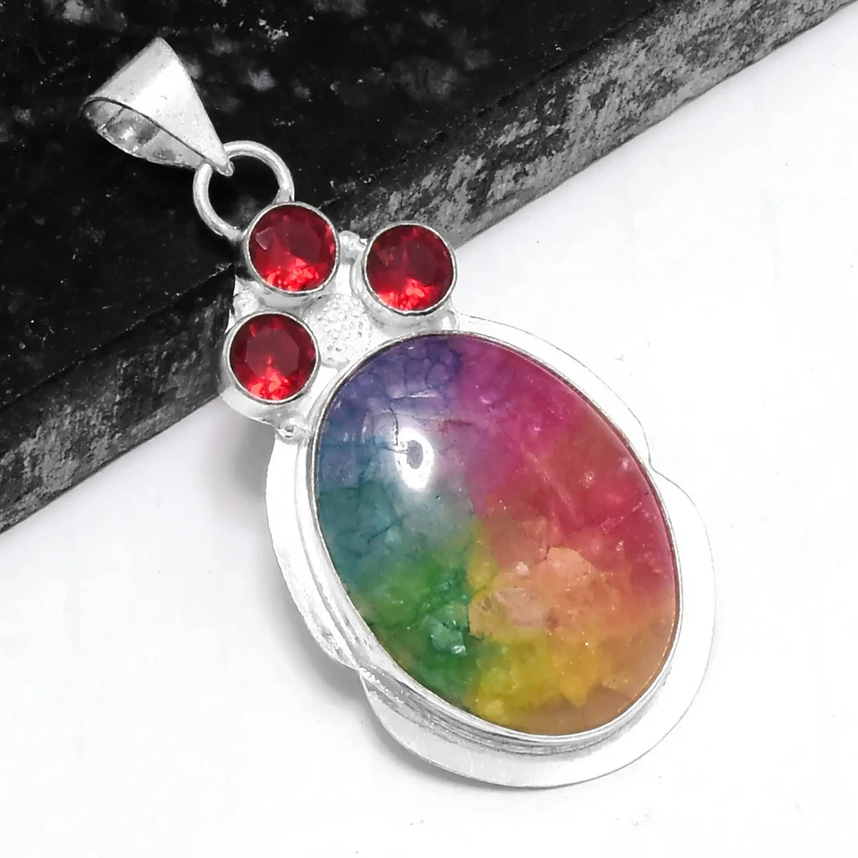 Rainbow Solar Quartz Garnet Ethnic Handmade  Pendant Jewelry 2.24" P-926 - Изображение 1 из 1