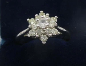 18K HGE Silver Tone Electroplate Cubic Zirconia Clear Stone Cluster Ring Size 6 - Picture 1 of 1