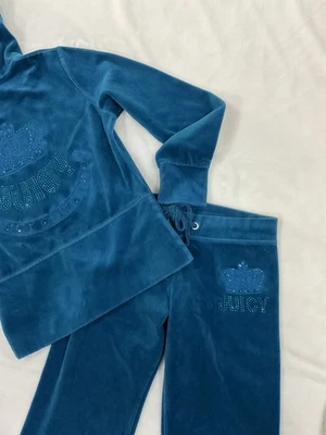 Y2K Rare Juicy Couture Teal Velour Tracksuit Set Vintage Size Medium - Image 1 of 4