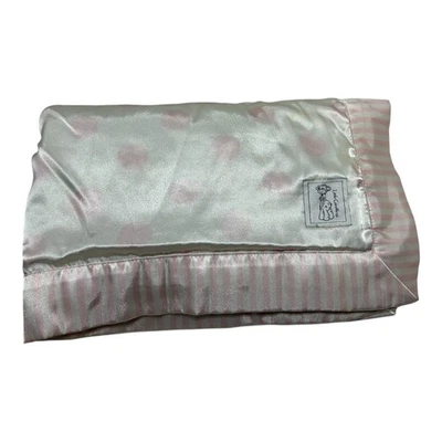 Little Giraffe Pink Polka Dot Striped Printed Satin Sherpa Baby Girl Blanket - Image 1 of 4
