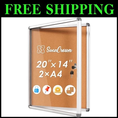 Silver Frame Lockable Bulletin Board with Self-Healing Cork - 20"x14" - Image 1 of 4