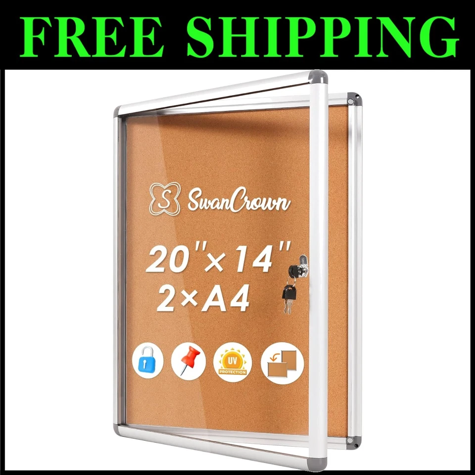 Silver Frame Lockable Bulletin Board with Self-Healing Cork - 20"x14" - Image 1 of 4