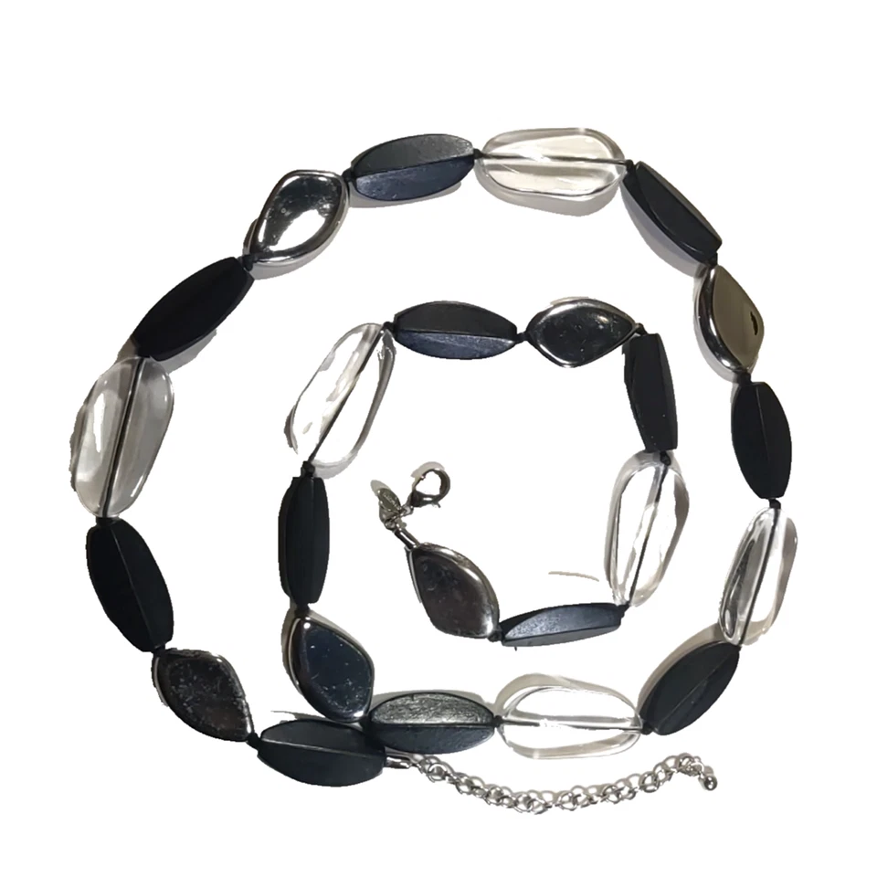 Chico's Resign 悬挂皮带透明黑色银色轻微磨损 1960 年代风格... — 第 1/4 张图片