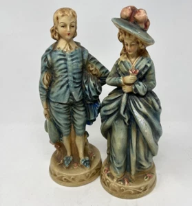 Vintage 1940's New Art Wares 10" blue Figurines Chalkware Man & Woman - Picture 1 of 8