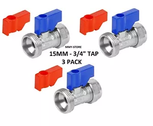 3 X WASHING MACHINE / DISHWASHER VALVE HOT & COLD WATER C/P VALVE TAP 15MM - 3/4 - Picture 1 of 1