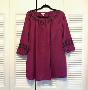 Fashion Bug Women's 3/4 Sleeve Top Purple Embroidered Boho Blouse 1X - Picture 1 of 5