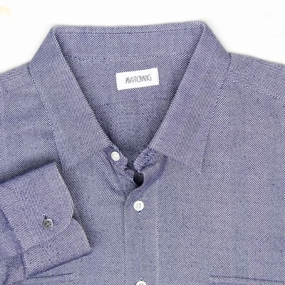 Ascot Chang Popover Shirt Mens XL Blue Herringbone Woven Cotton Two Pockets  - Image 1 of 4