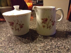 SANGO MONTAIGNE FLORAL ROSE W/ GOLD TRIM COVERED SUGAR BOWL & LID & CREAMER SET  - Picture 1 of 5