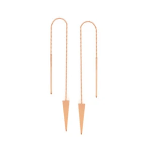 14K Solid Rose Gold Draw The Line Jagger Box Chain Triangle Threader Earrings - Picture 1 of 2