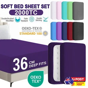 2000TC Extra Deep Fitted Sheet Ultra Soft Double/Queen/King Bed Size Sheet Cover - Picture 1 of 25