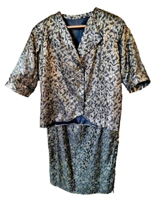 Vintage Midi Skirt Suit with Jacket Size UK 14 16 18 Black Gold RETRO FAB - Picture 1 of 7