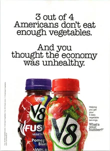 Publicidad impresa de jugos de verduras V8 regular y fusión 2011  - Imagen 1 de 1