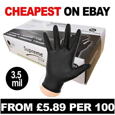 100 Black Nitrile Powder & Latex Free Thick Disposable Gloves Tattoo Mechanic • 58.99£