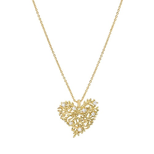 UNDERCOVER Collana con ciondolo cuore zirconi foglie rami d'ulivo immerso oro 14k SECRET BOX NUOVA