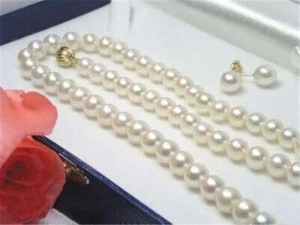 Natural 5-12mm White Akoya Freshwater Cultured Pearl Necklace Earrings Set 18'' - Picture 1 of 13
