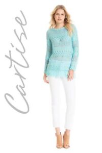 Cartise Women's Top Size S Small Turquoise Blue Sweater Tunic See-Through New