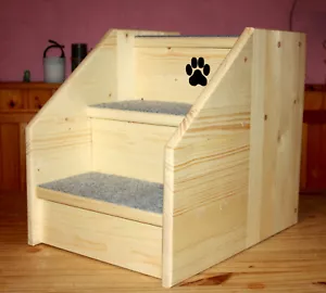 Hundetreppe 3 Stufen, Haustiertreppe mit Seitenwand für Kleine Hunde aus Holz - Bild 1 von 5