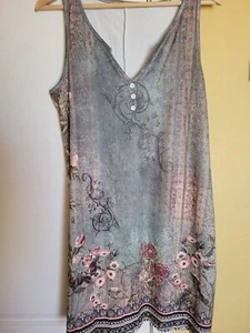 Beautiful FloralPrinted Women Multicolor Frock Sleeveless Dress L-36" Poly NWOT - Picture 1 of 5