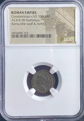 SheWolf & Twins Genuine NGC Certified Ancient Roman Coin Constantinian 330-340AD - Image 1 of 4