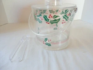 Ice Bucket vintage Lucite Christmas Holly w/ Removable Liner  - Picture 1 of 4