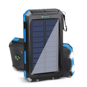 Solar Power Bank Charger USB Portable Charger Fast Charging With Light Blue - Picture 1 of 9