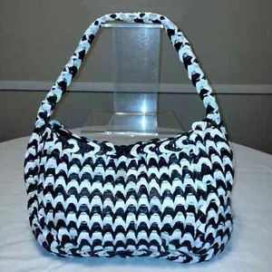 Black and White Linked Genuine Leather Shoulder Bag Purse - Picture 1 of 10