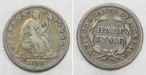 X4691  1859 Liberty Seated Half Dime H10c, Fine Cover