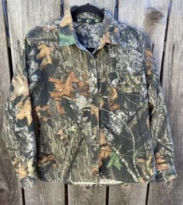 Women's Mossy Oak High Low Hem LS Camo Hunting Shirt Jacket M Heavyweight Pocket - Image 1 of 4