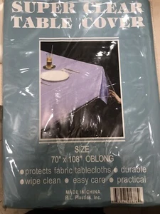 NEW CLEAR PLASTIC TABLECLOTH PROTECTOR, TABLE CLOTH Vinyl (70" x 108") - Picture 1 of 4