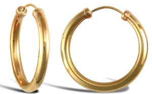 9CT GOLD CAPPED SLEEPER HOOP EARRINGS 15mm DIAMETER PAIR 9 CARAT GOLD NEW - Picture 1 of 4