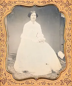 Brautkleid in voller Länge Ansicht hübsch Braut weiß 1/6 Teller Daguerreotypie K834 - Bild 1 von 3