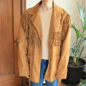Camel Brown Fringe Suede Leather Hippie Southwestern Jacket Cowboy Western XL - Picture 1 of 6