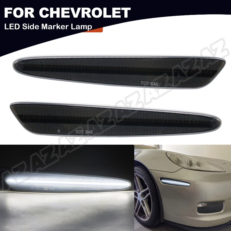 2X White LED Front Strip Side Marker Lights  Parking Lamps For 05-13 C6 Corvette - Image 1 of 4