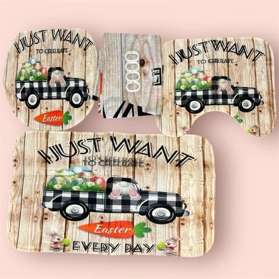 Наборы занавесок для душа с пасхальным кроликом 71x71 дюйм нескользящие коврики крышка унитаза Cov 4 шт. - Изображение 1 из 2