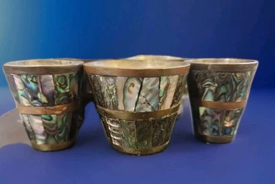 Madre Perla Abulón Plata Esterlina Shot Glass Set Foto 1 de 4