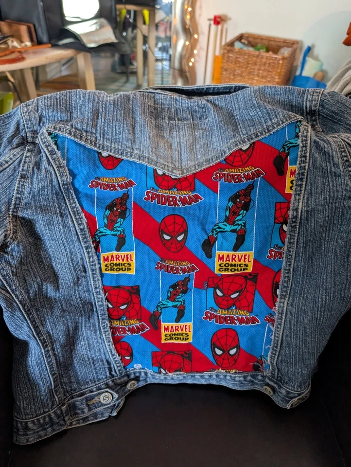 Vintage Med. Handmade "The Amazing Spiderman" Jean Jacket Unisex - Image 1 of 4
